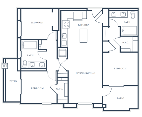 Floor plan for 3 beds, 2 baths, 1351 sqft